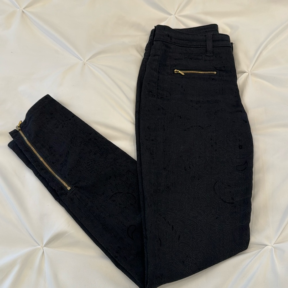 7 for All Mankind black velvet like fabric jeans.